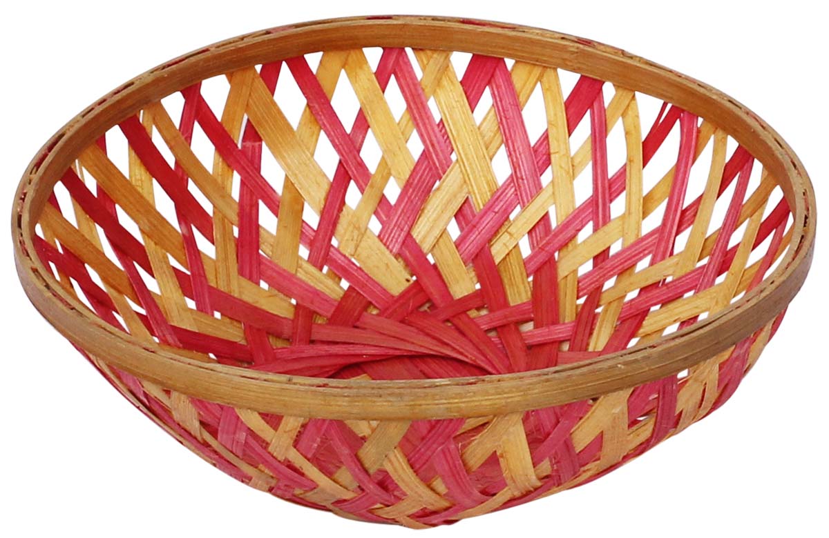 Bulk Wholesale Hand-Woven Red & Beige Color Round-Shaped Basket in Eco-Friendly Bamboo Material – Decorations Baskets for Dining Tables, Bedside Tables & Dressers – Home Decor