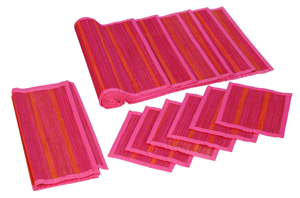 Wholesale Set of 6 Placemats & 1 Table Runner - Handmade Bamboo & Cotton - Dining Table Decor & Accessories