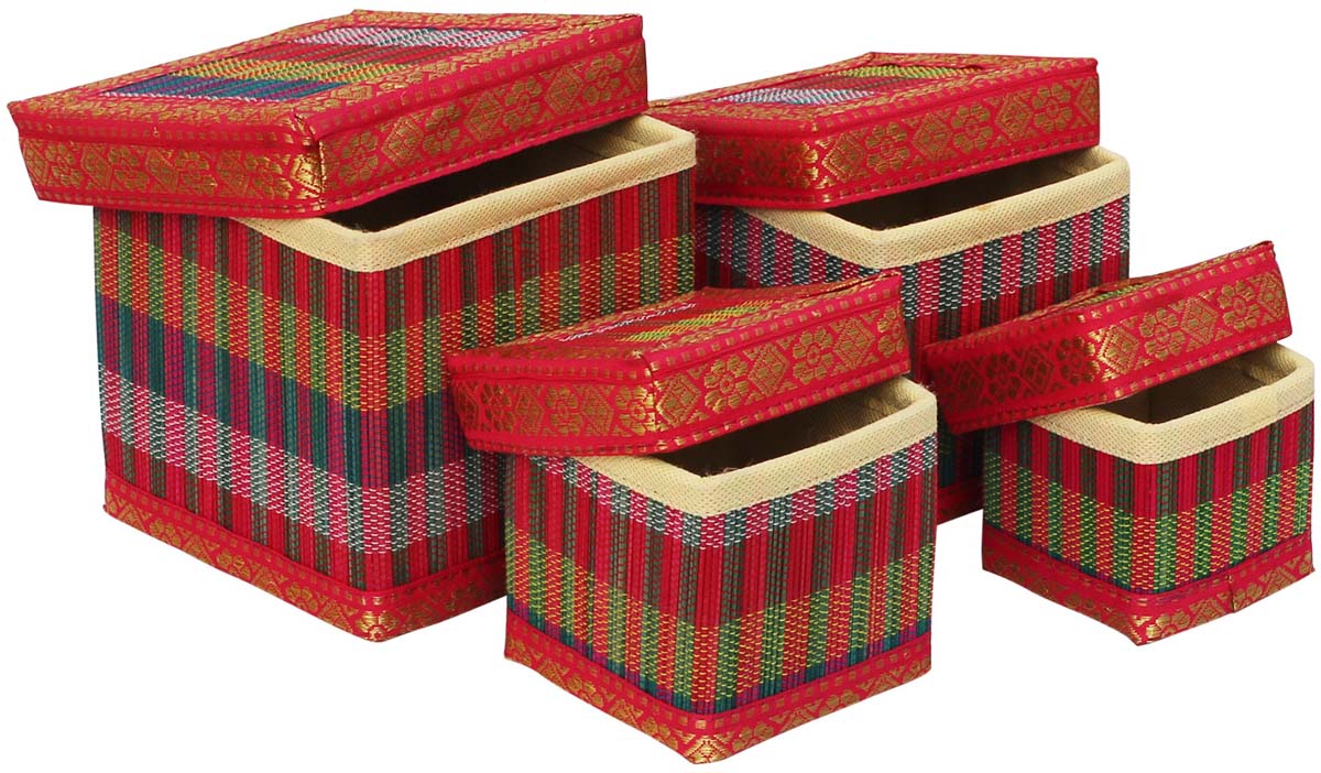 Wholesale Set of 4 Nested Gift Boxes/Keepsake Boxes - Bulk Buy Handmade Multi-Color Square Gift Boxes/Storage Boxes with Lids in Bamboo from Wholesale Distributors in India