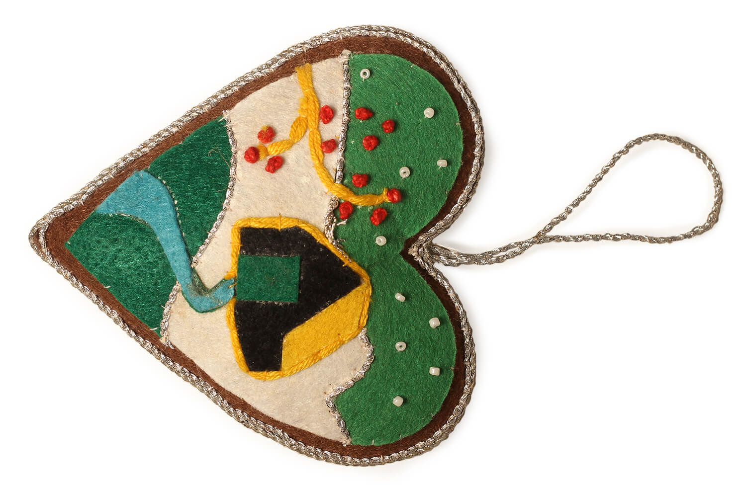 ArtistryBazaar 4"x4" Zari Thread Christmas Ornament - Heart with House Scenery.