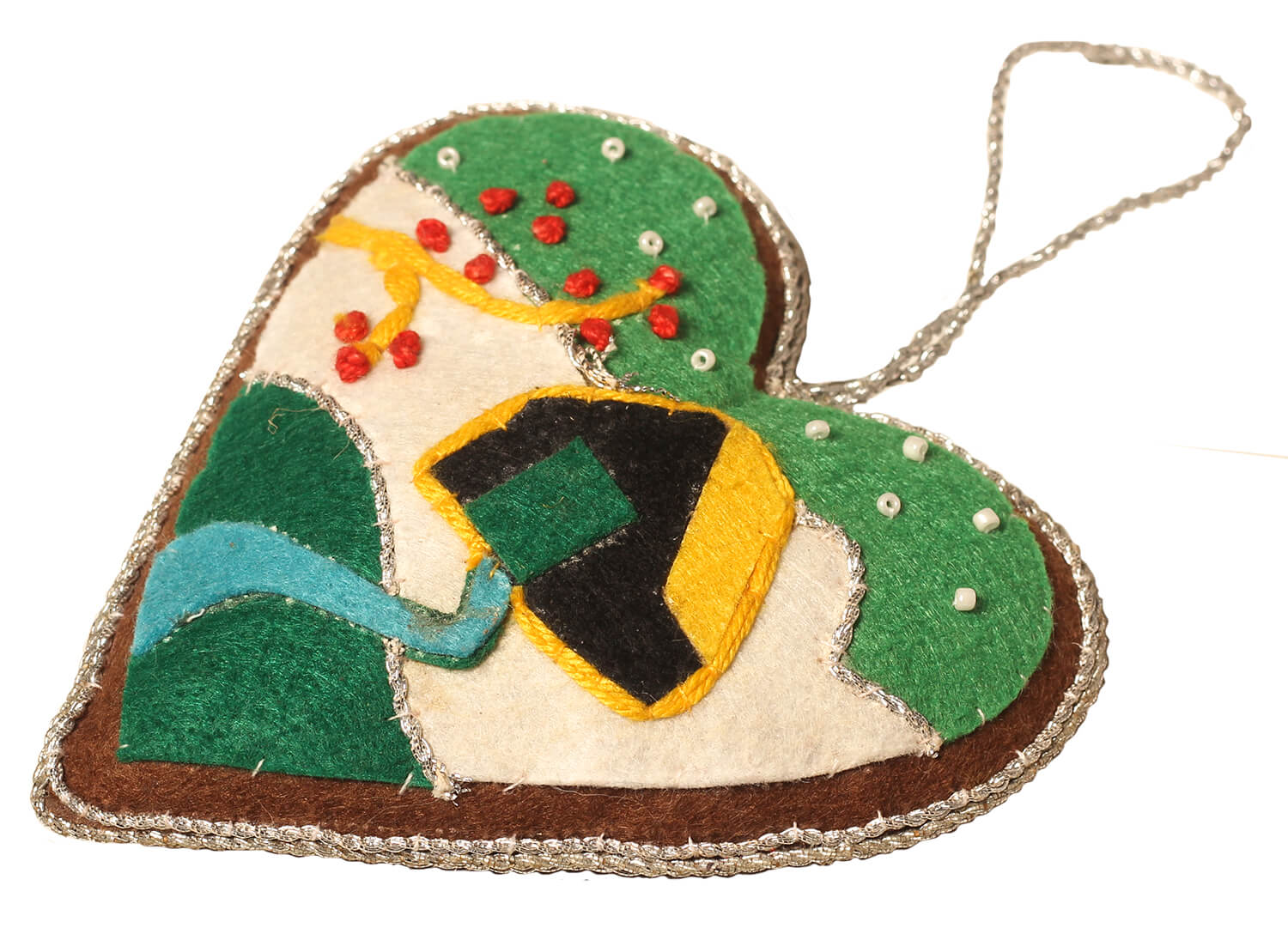 ArtistryBazaar 4"x4" Zari Thread Christmas Ornament - Heart with House Scenery.