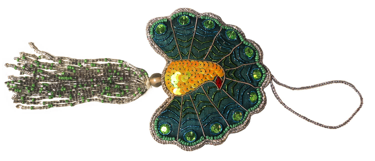 ArtistryBazaar 8"x4" HandStiched  Zari Thread Peacock Xmas Décor