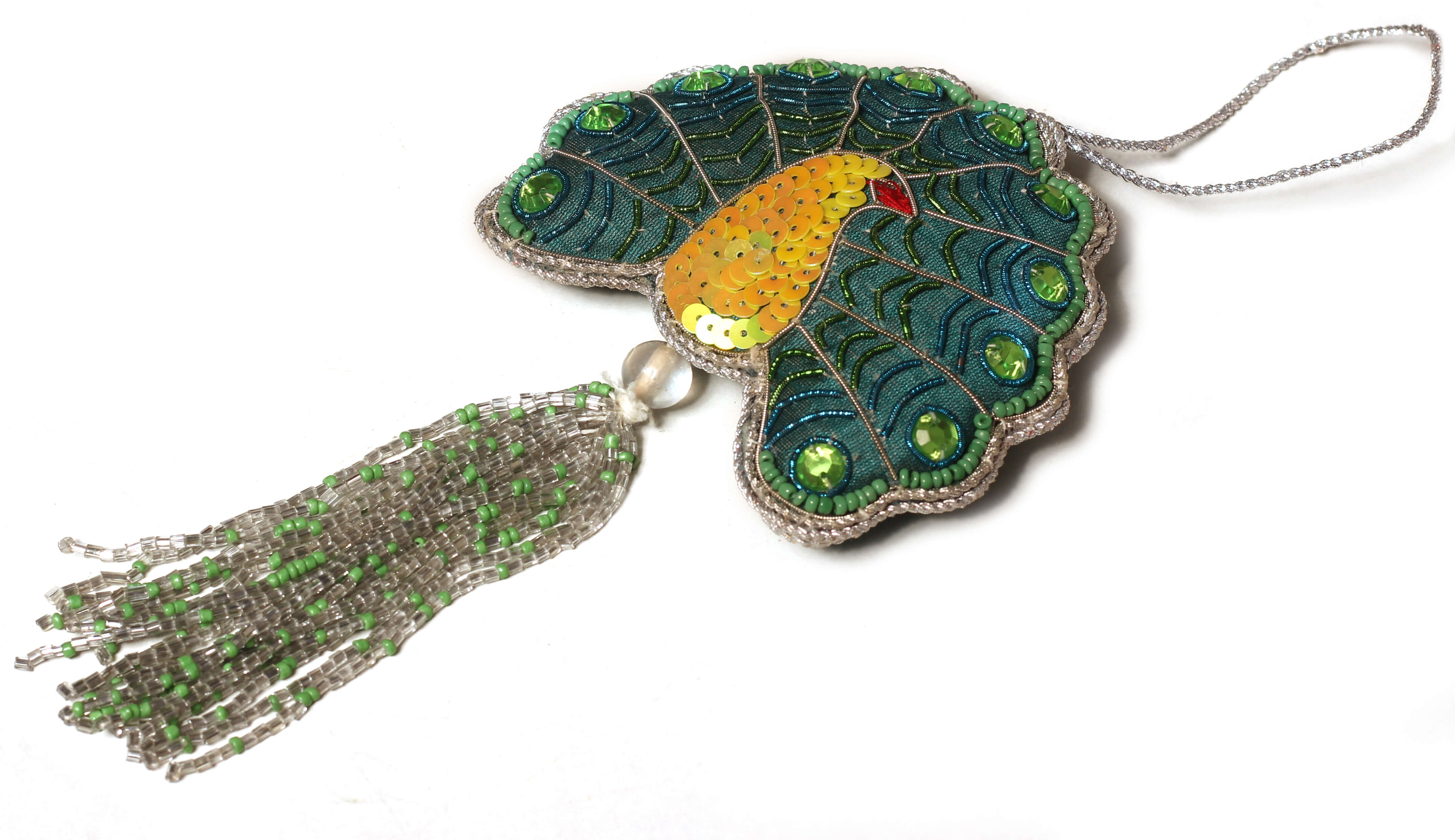 ArtistryBazaar 8"x4" HandStiched  Zari Thread Peacock Xmas Décor