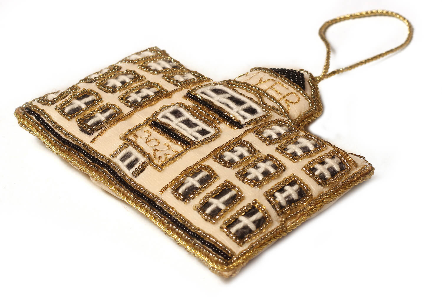 ArtistryBazaar 4" x 5" Sparkling Zari WhiteHouse Décor.crafted from zari thread, cotton, and shimmering sequins.