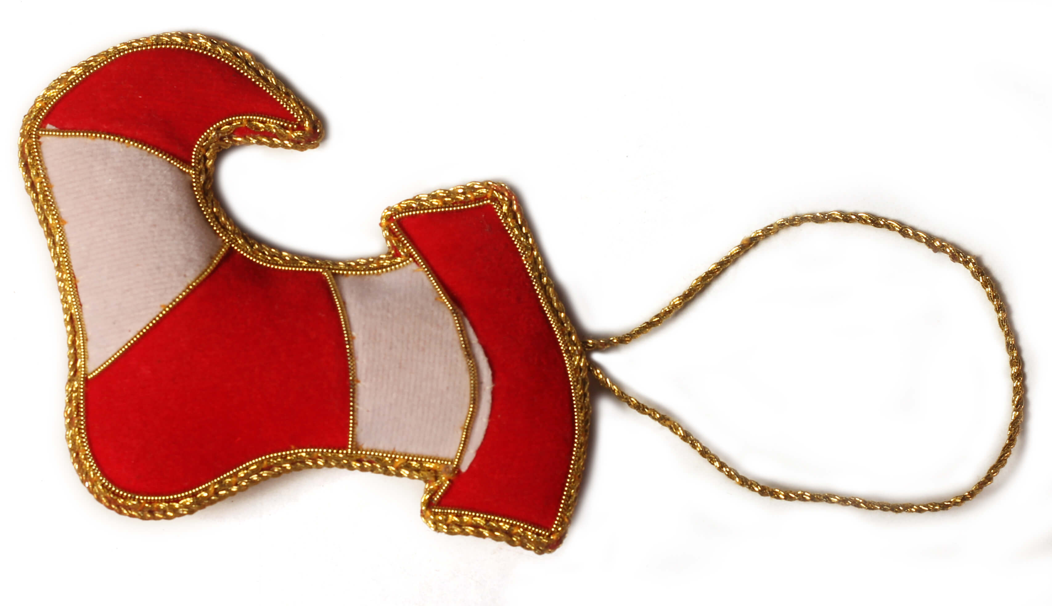 ArtistryBazaar 3" X 3" Red & White Christmas Stocking with Zari Thread