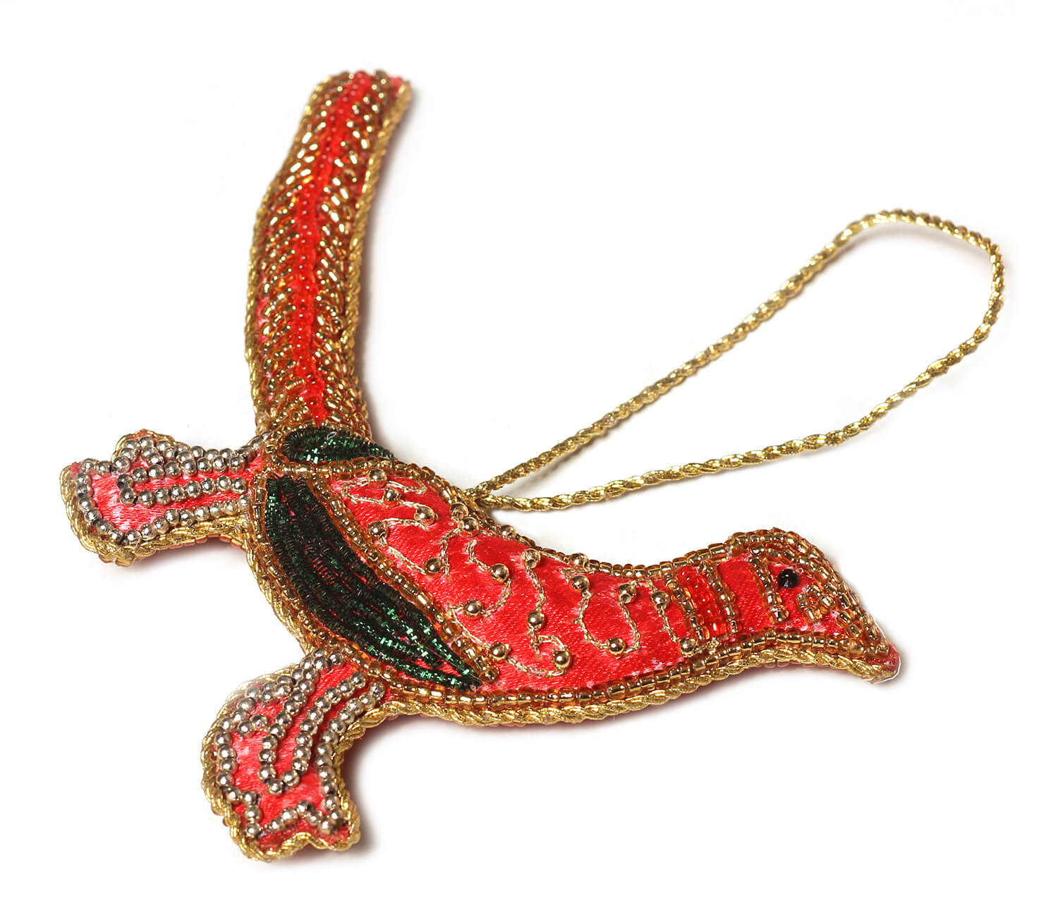 ArtistryBazaar 1.5" x 5" Beaded Multicolour Bird Zari Thread Décor