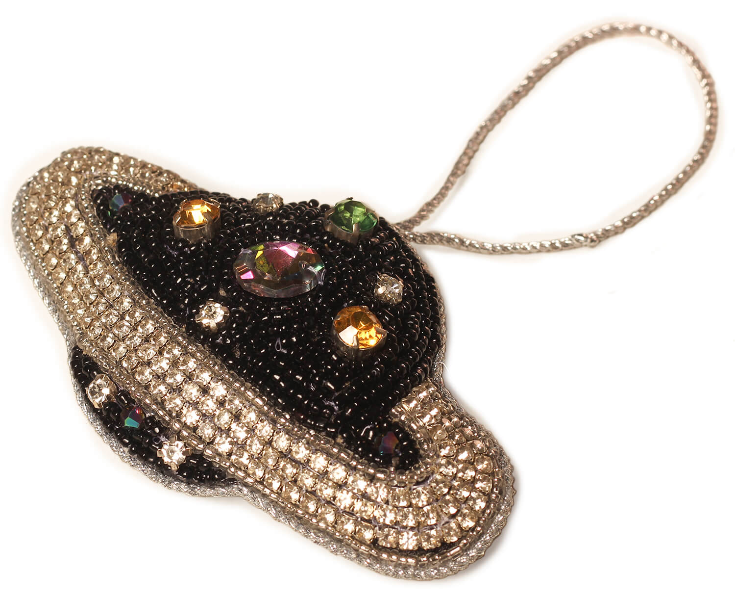 ArtistryBazaar 2.8" x 4.3" Blue Mysterious Zari Thread with stone UFO Ornament