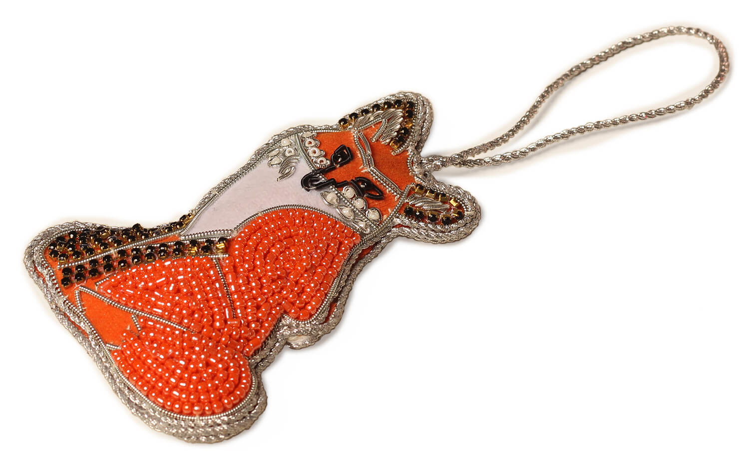 ArtistryBazaar 1.5" x 4" Orange coloured Fox themed Zari thread handstiched décor.