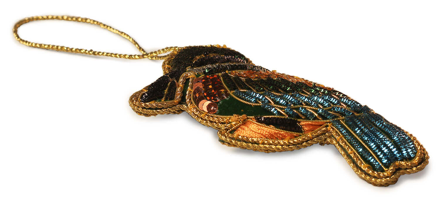 ArtistryBazaar 4.5"x2" Enchanting Jewelled Zari Thread Bird Ornament