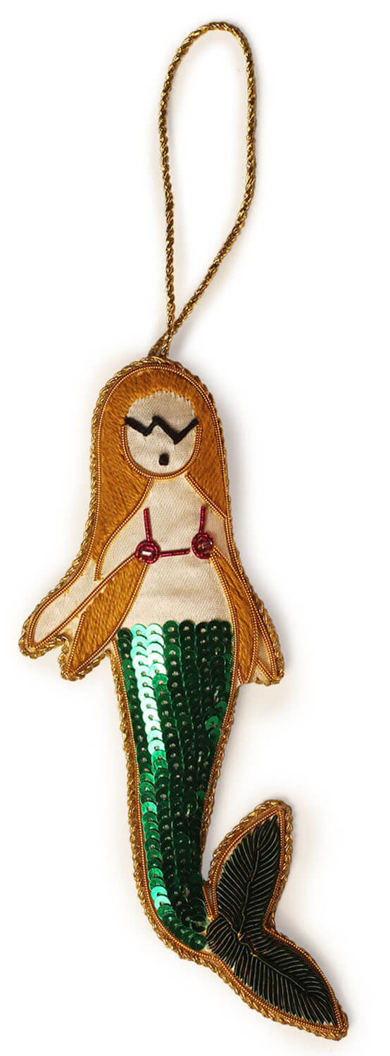ArtistryBazaar 6.3" X 2.4" Enchanting Green Zari Thread Mermaid Décor