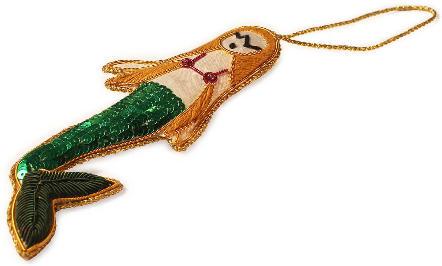 ArtistryBazaar 6.3" X 2.4" Enchanting Green Zari Thread Mermaid Décor