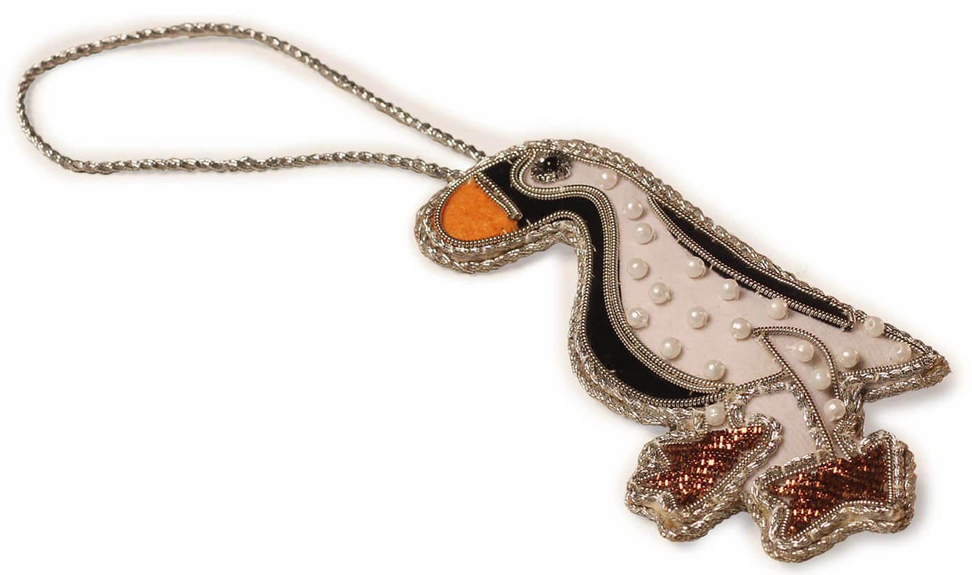 ArtistryBazaar 4"x2" Shimmering Zari Thread Seabird Ornament
