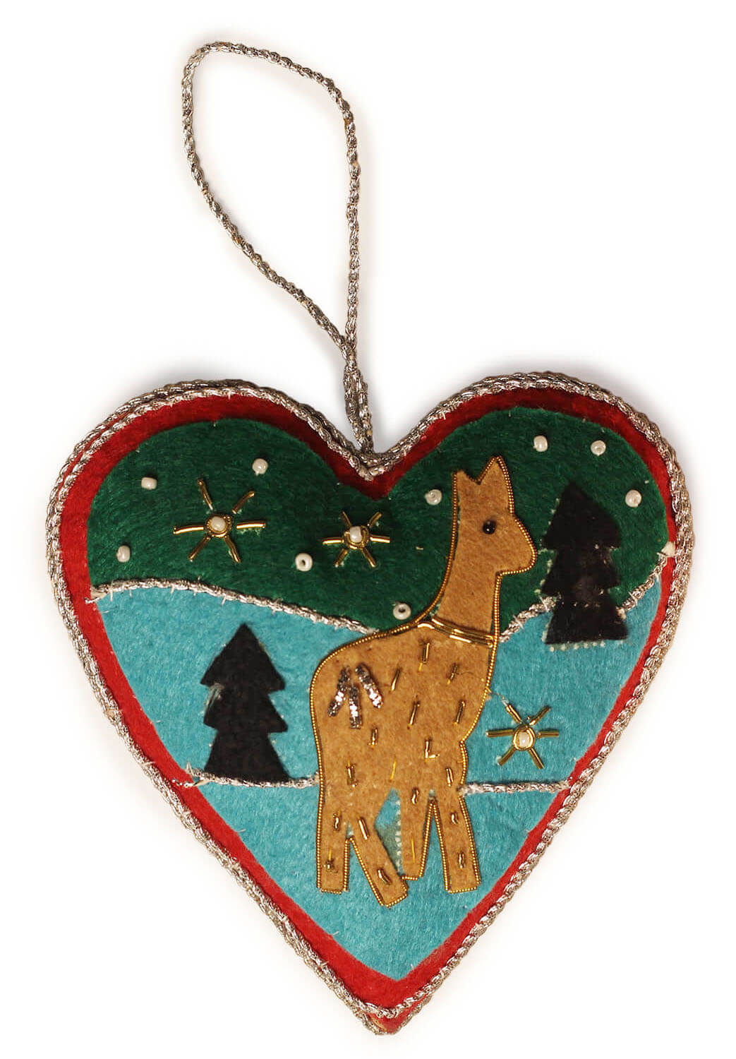 ArtistryBazaar 4" x 4" Woodland Heart Zari Thread Xmas Ornament 