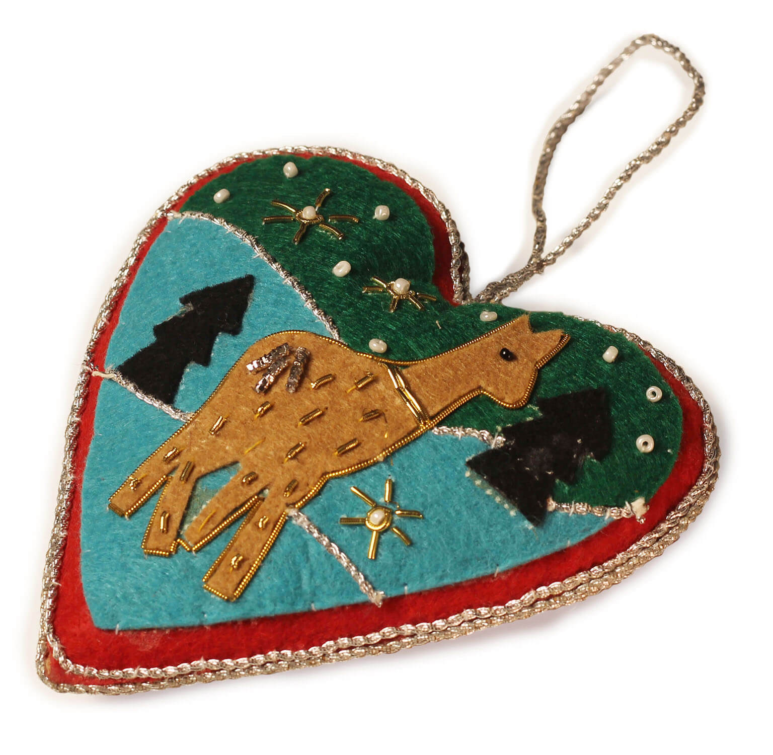 ArtistryBazaar 4" x 4" Woodland Heart Zari Thread Xmas Ornament 