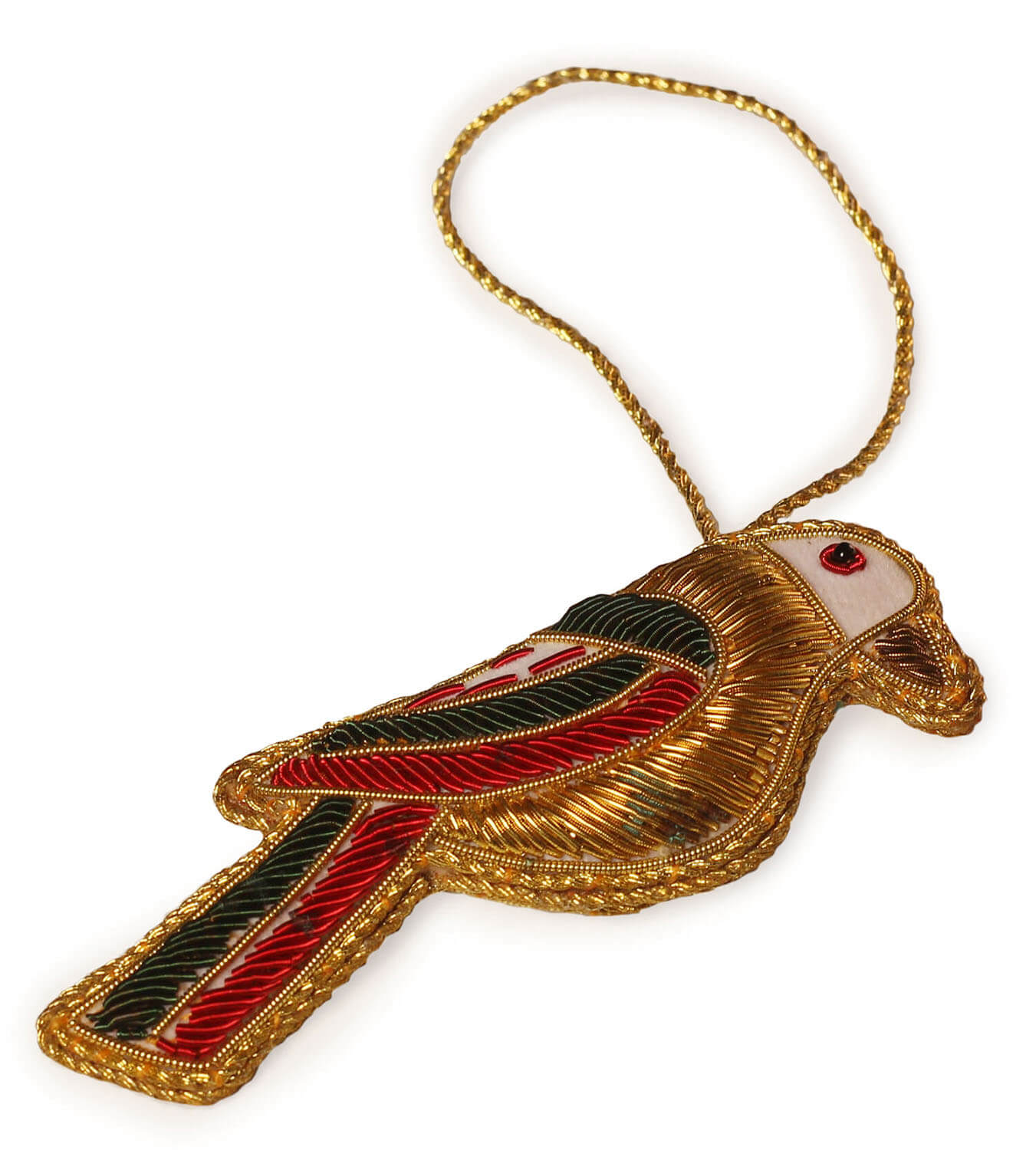 ArtistryBazaar 4"x1.5" Red and Green Festive Finch Zari Thread Gift Ornament