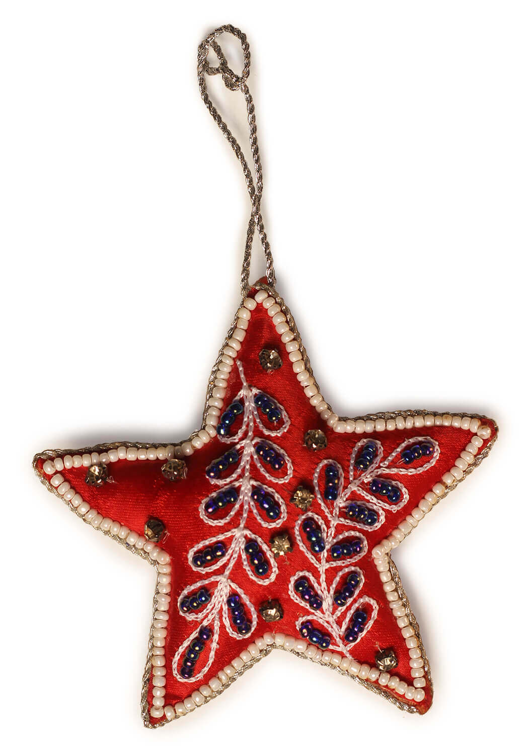 ArtistryBazaar 3"x 3" Sparkling Zari Thread Red Star Ornament