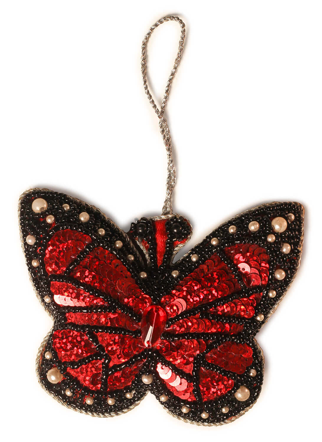 ArtistryBazaar 3.5"x 4" Regal Red and Black Zari Thread Butterfly Ornament