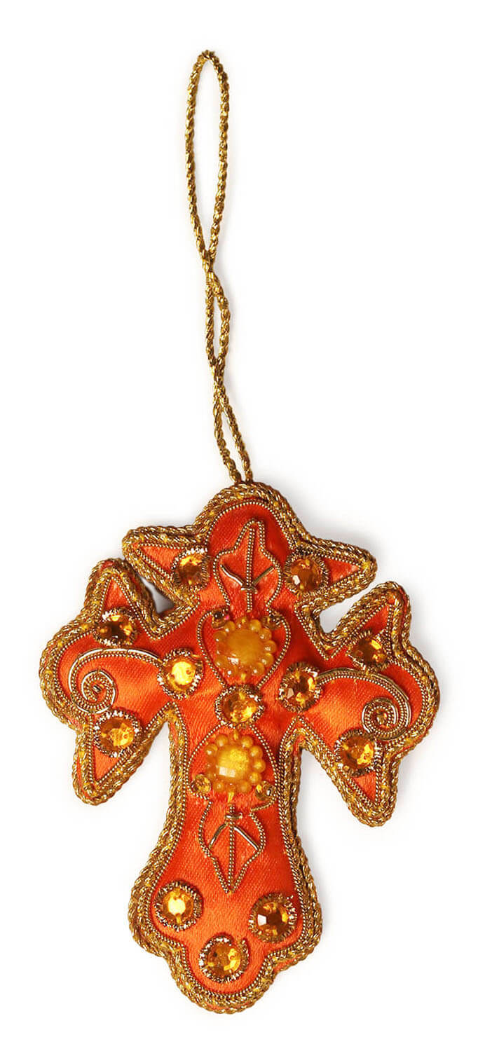 ArtistryBazaar 4"x 3" Sparkling Zari Thread Orange Cross