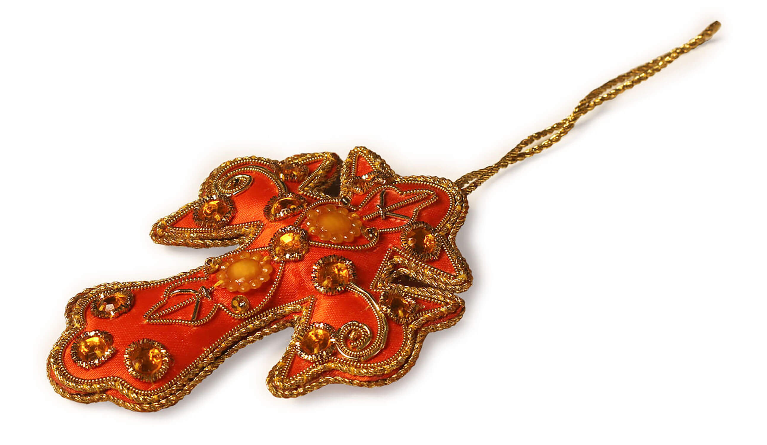 ArtistryBazaar 4"x 3" Sparkling Zari Thread Orange Cross