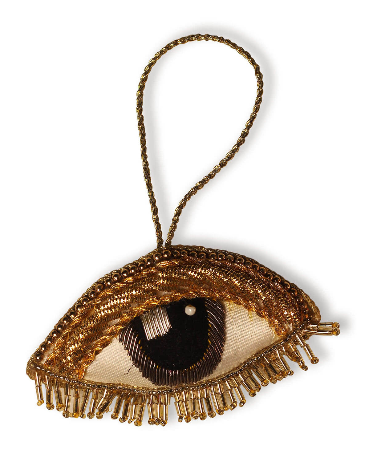ArtistryBazaar 2"x 3.5" All-Seeing Zari Thread Golden Eye Ornament