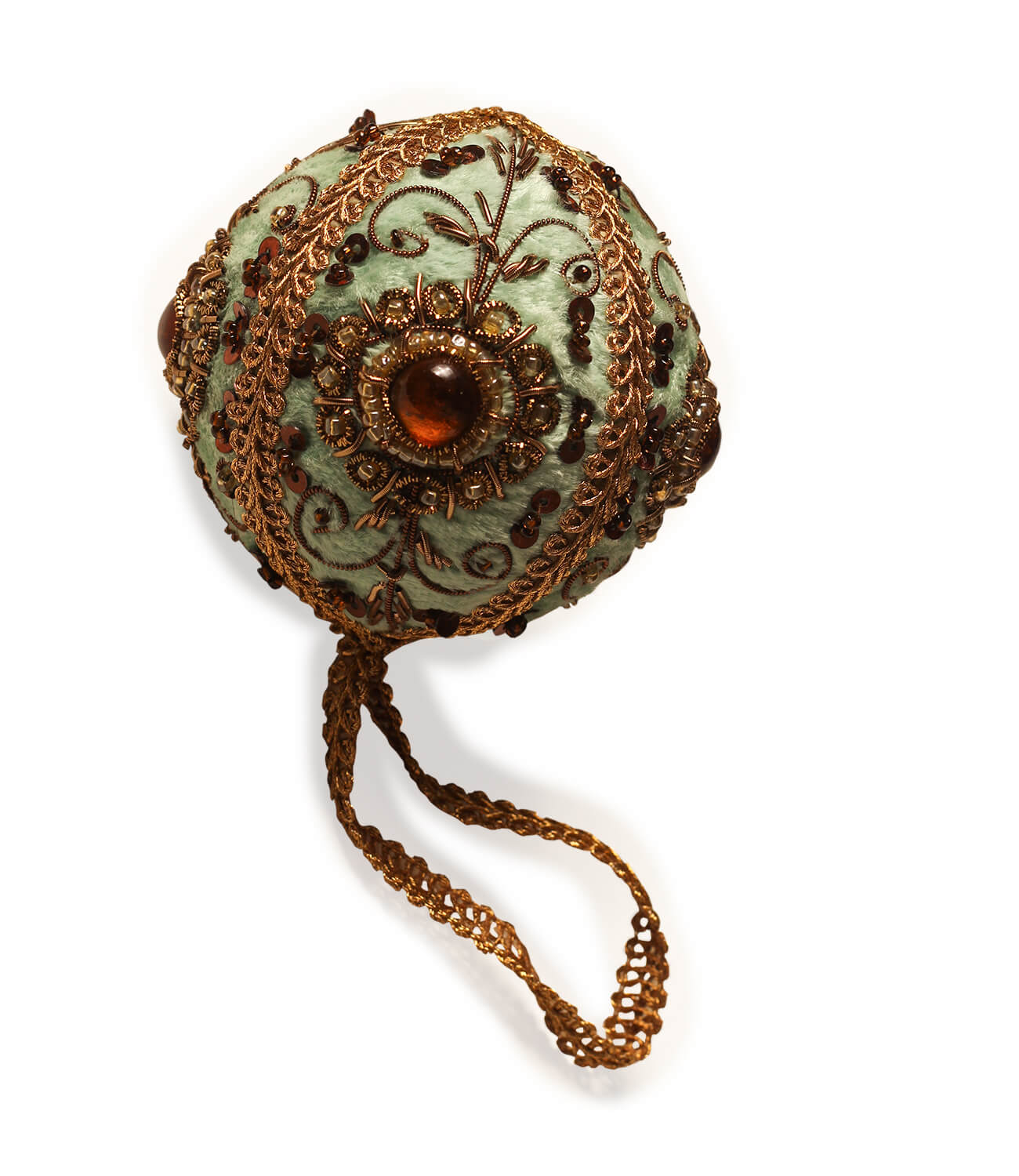 ArtistryBazaar 3.5"x 3.5" Emerald  Green Zari Thread Christmas Ball