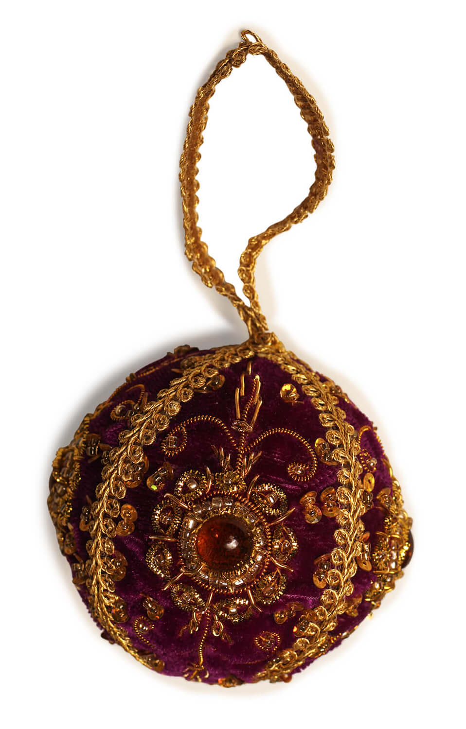 ArtistryBazaar 3.5"x 3.5" Jewel toned Zari Thread Purple christmas ball