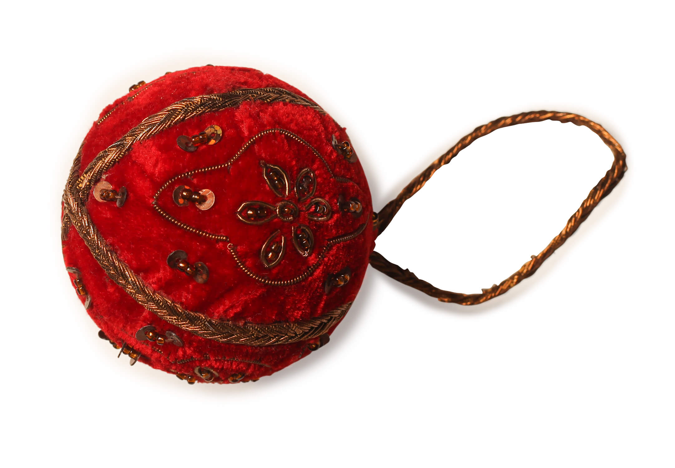 ArtistryBazaar 2.5"x 2.5" Classic Red Velvet Zari thread Christmas Ball