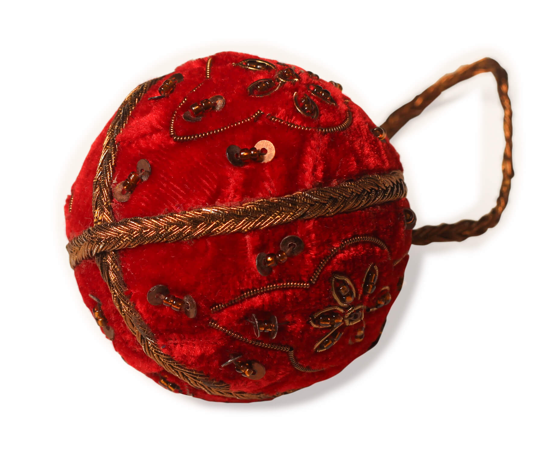 ArtistryBazaar 2.5"x 2.5" Classic Red Velvet Zari thread Christmas Ball