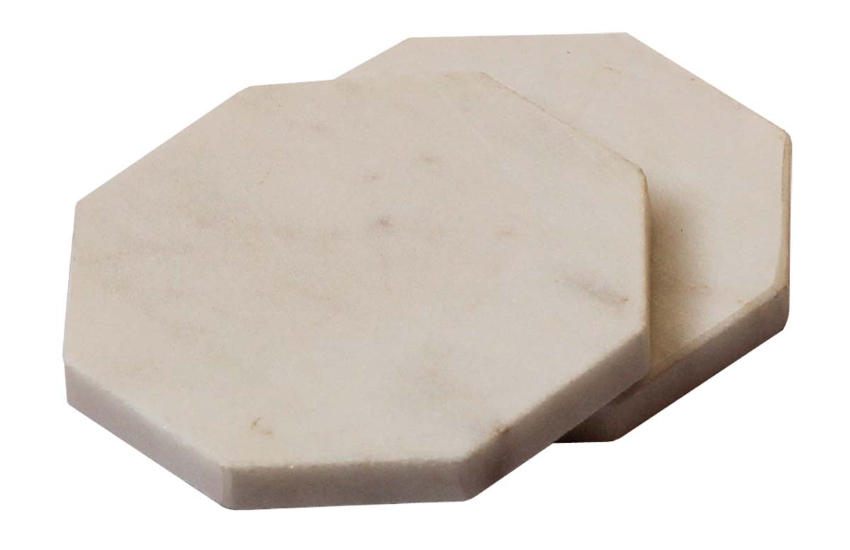 Bulk Wholesale Set of 2 Drink Coasters in White Marble Handmade Octagon-Shaped - Table-Top Accessories - Home Decor