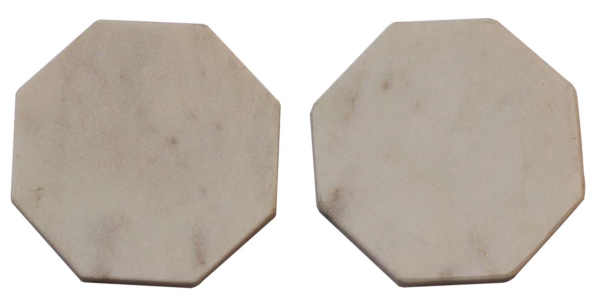 Bulk Wholesale Set of 2 Drink Coasters in White Marble Handmade Octagon-Shaped - Table-Top Accessories - Home Decor