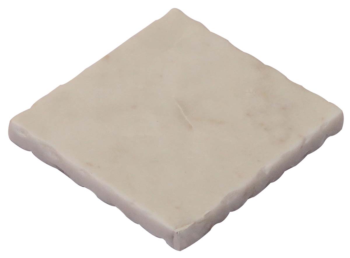 Bulk Wholesale Set of 2 Drink Coasters Handmade Square-Shaped in White Marble with Deckle Edges - Table-Top Accessories - Home Decor