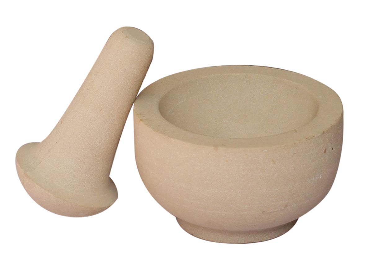 Bulk Wholesale Set of Mortar & Pestle in Beige Color – Hand-Crafted in Sandstone with U-Shaped Mortar – Kitchen Accessories / Essentials / Tools