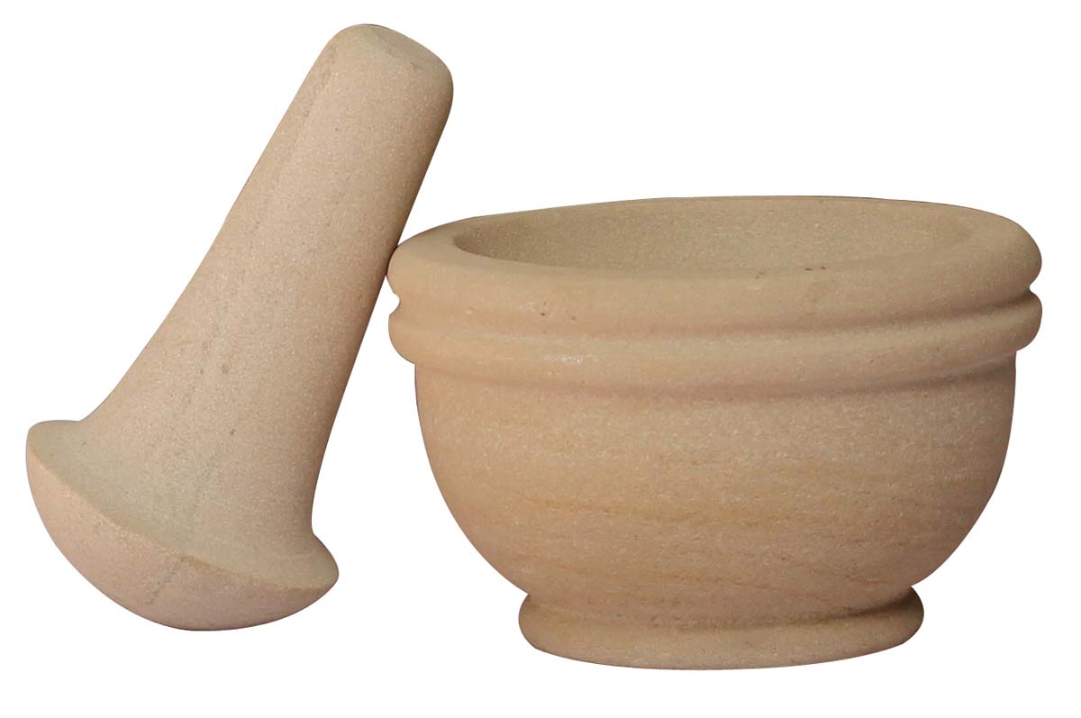 Bulk Wholesale Set of Mortar & Pestle in Beige Color – Hand-Crafted in Sandstone with Pot-Shaped Mortar – Kitchen Accessories / Essentials / Tools