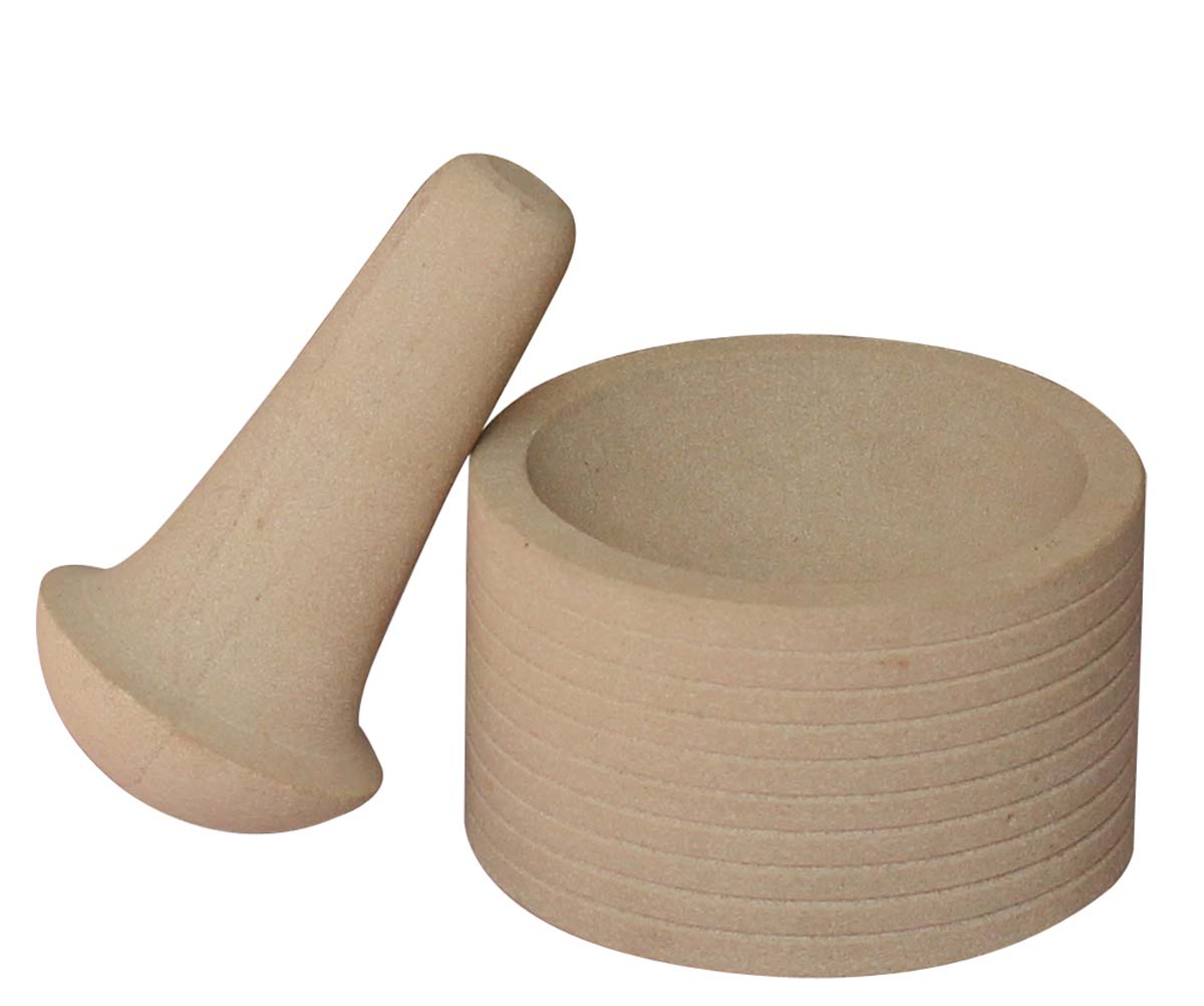 Bulk Wholesale Set of Mortar & Pestle in Beige Color – Hand-Crafted in Sandstone with Cylindrical-Shaped Mortar Designed with Ring Pattern – Kitchen Accessories / Essentials / Tools