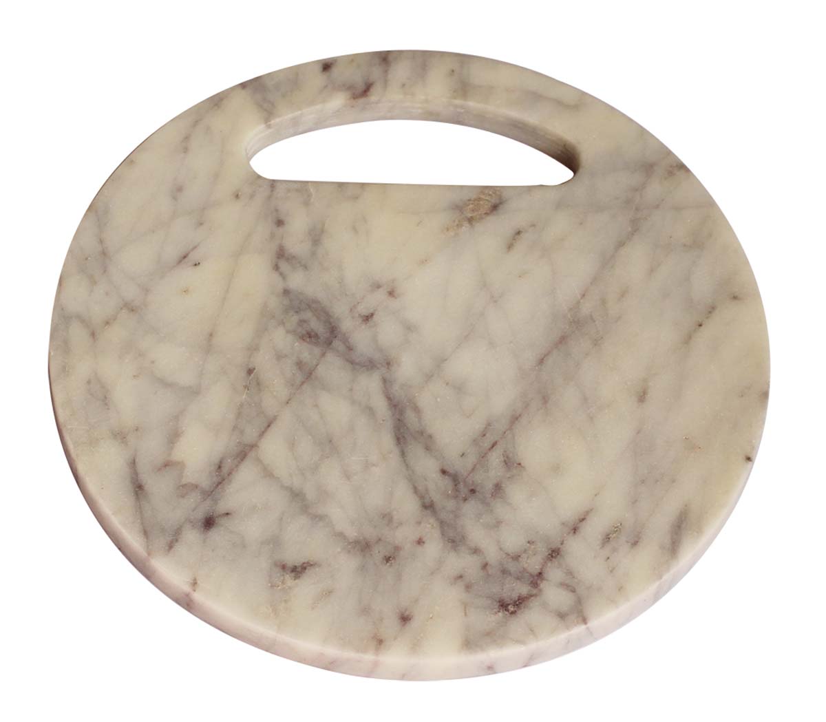 Bulk Wholesale Cutting Tray/Chopping Board in White & Gray Color 10” Round-Shaped with a Cut-Out Handle - Hand-Crafted in Marble - Kitchen Accessories/Tools