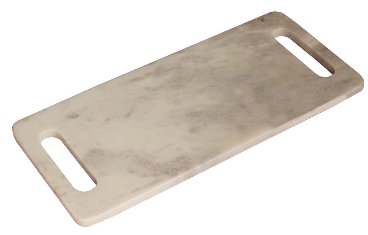 Bulk Wholesale Cutting Tray/Chopping Board 17.6” in Rectangle-Shaped White & Gray Color with Cut-Out Handles at Two Ends - Hand-Crafted in Marble - Kitchen Accessories/Tools