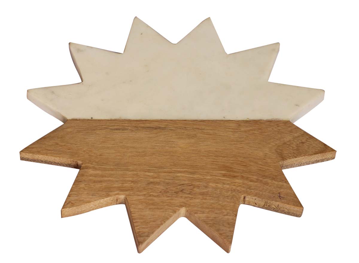 Bulk Wholesale Chopping Board/Cutting Tray 11.6” Handmade Star-Shaped in Wood & Marble - Kitchen Accessories/Tools