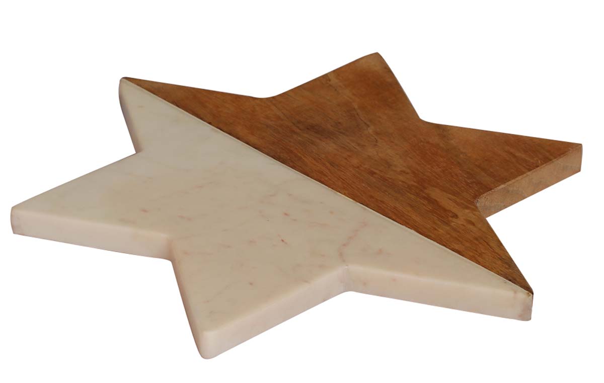 Bulk Wholesale 12” Handmade Star-Shaped Chopping Board/Cutting Tray in Wood & Marble - Kitchen Accessories/Tools