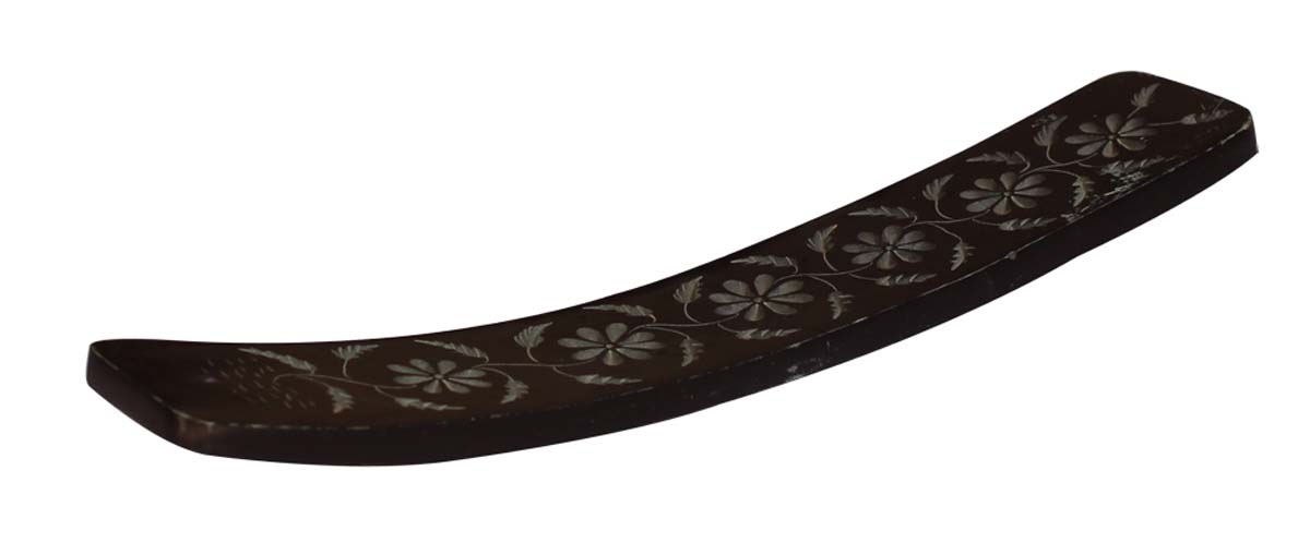 Bulk Wholesale 10” Rectangle-Shaped Incense Stick Holder in Curvy Board Design with Floral Patterns – Hand-Carved in Black Palewa Stone – Home Décor