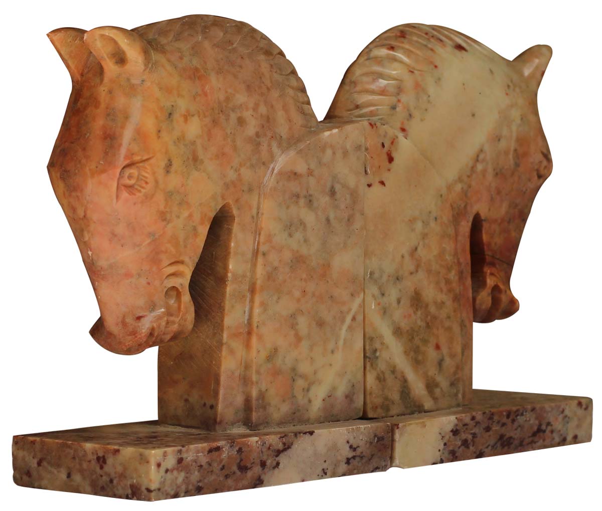 Bulk Wholesale Set of 2 Horse Design Bookends in Shades of Beige and Pink – Hand-Carved in Sandstone – Bookshelf Accessories