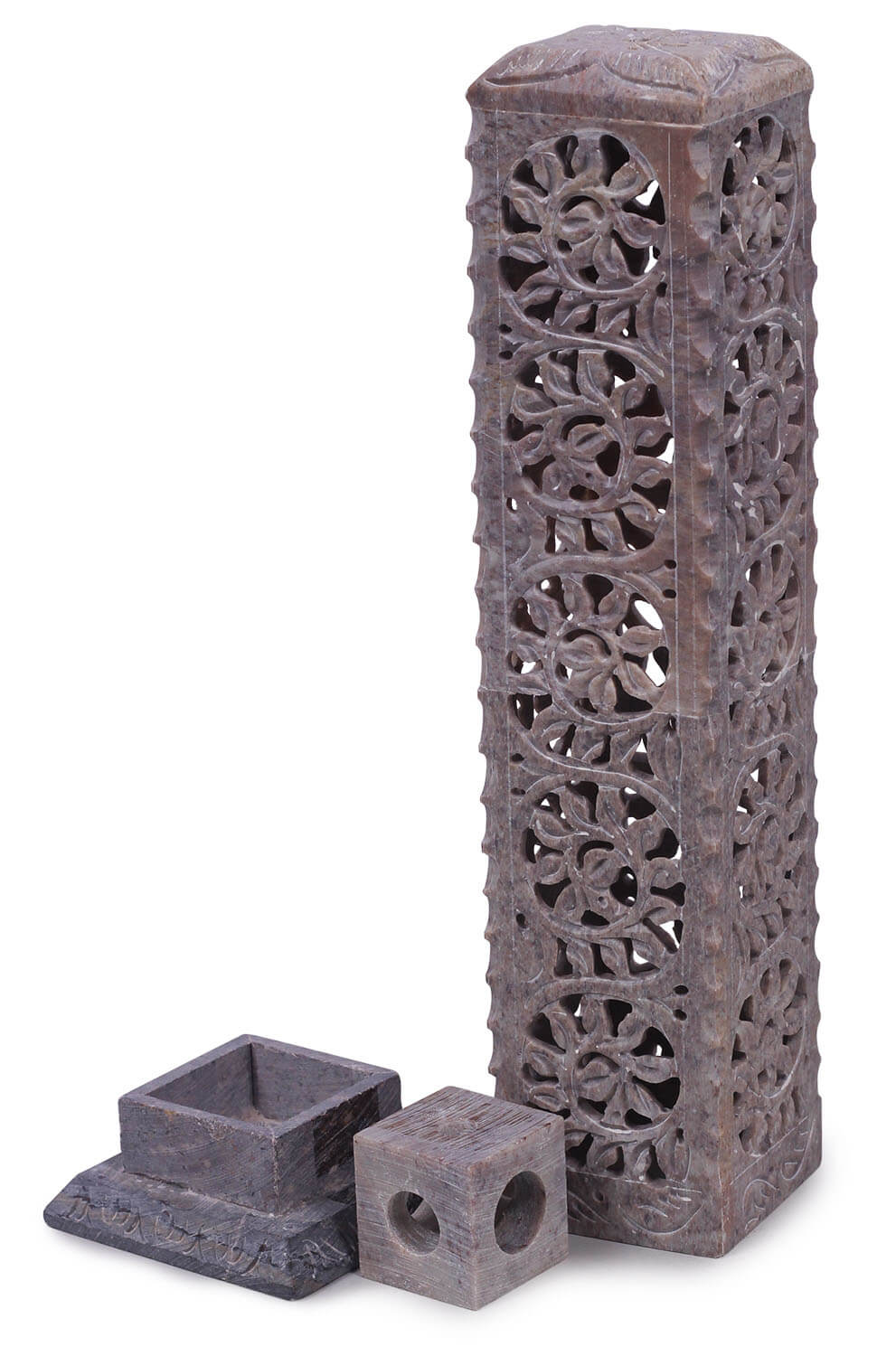 ArtistryBazaar Handmade 3” L X 3” W X 11.3” H Rectangular Incense Box – Natural Soapstone Carved Leaf Filigree Incense Stick Holder / Cone Holder Tower Burner – Home FrAgrance & Décor Accessories– Decorative Housewarming / Gift Ideas