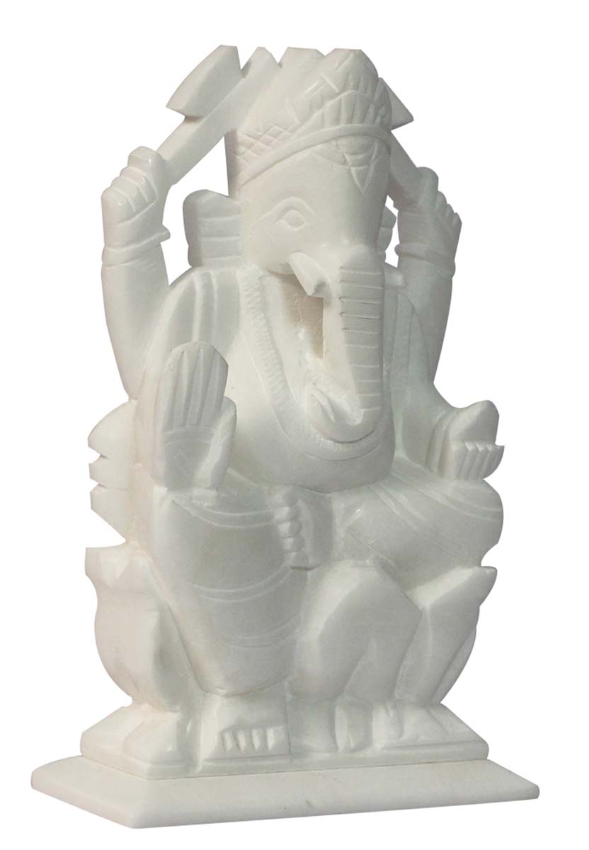 Wholesale Lord Ganesha Figurine - Buy in Bulk 8.4” Hand Carved White Marble Hindu God Figurine/Statue - Unique Good Luck Charms Sculpture - Home & Office Decor