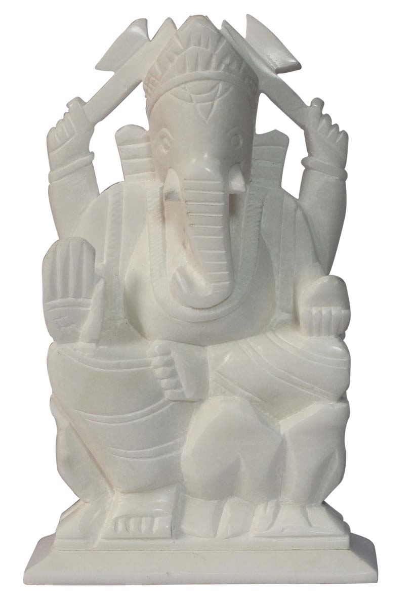 Wholesale Lord Ganesha Figurine - Buy in Bulk 8.4” Hand Carved White Marble Hindu God Figurine/Statue - Unique Good Luck Charms Sculpture - Home & Office Decor