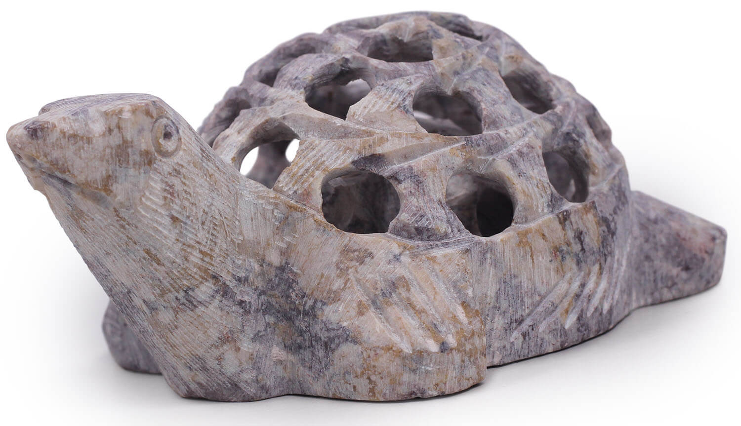 ArtistryBazaar 4” L X 1.5”H Small Handmade Soapstone Tortoise Sculpture – Mother & Baby Turtle Cue Figurine Filigree Latticework Stone Art – Natural Grey Stoneware Art - Unique Animal Decorative Display Décor