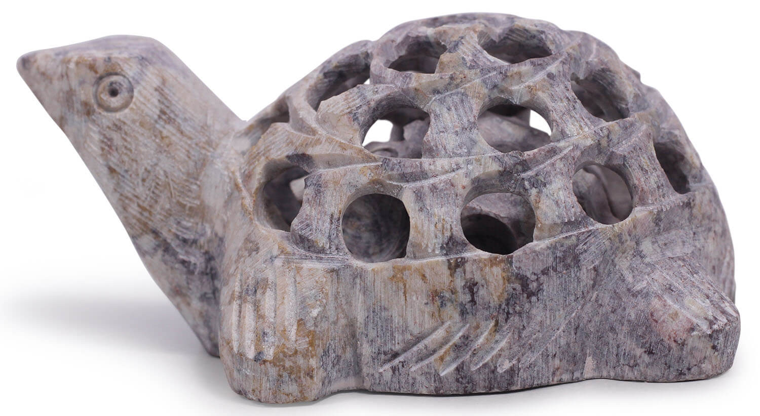 ArtistryBazaar 4” L X 1.5”H Small Handmade Soapstone Tortoise Sculpture – Mother & Baby Turtle Cue Figurine Filigree Latticework Stone Art – Natural Grey Stoneware Art - Unique Animal Decorative Display Décor