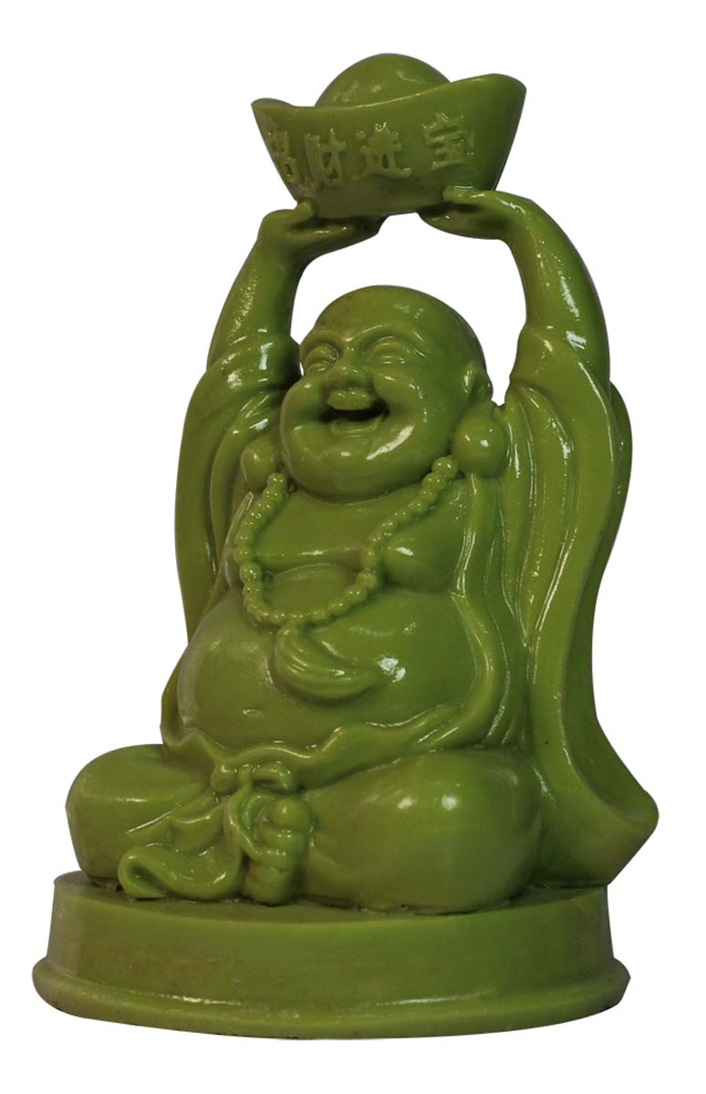 Wholesale Laughing Buddha Figurine - Buy in Bulk 5.6” Hand Carved Green Resin Figurine/Statue - Unique Good Luck Charms Sculpture - Home & Office Decor