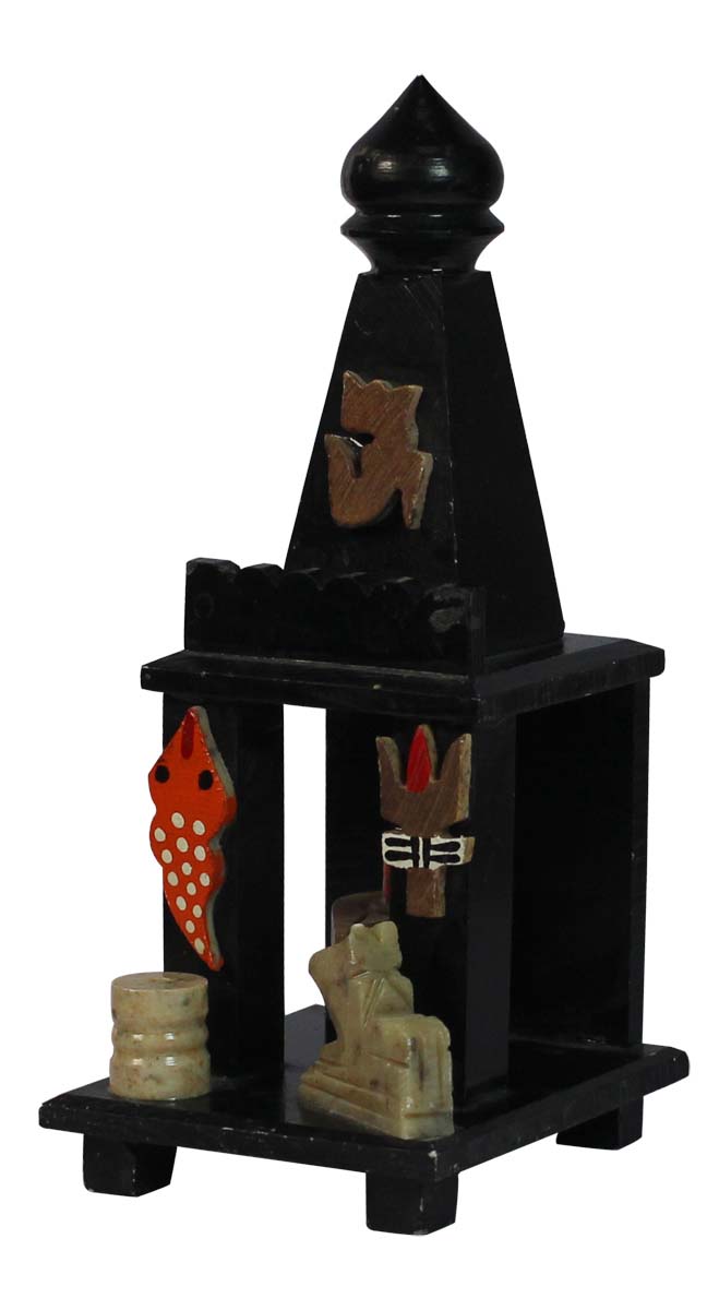 Bulk Wholesale Lord Shiva Temple in Soapstone – Hand-Crafted 7” Lord Shiva’s Temple / Mandir in Black Color – Religious Home Items from India