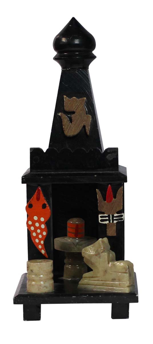 Bulk Wholesale Lord Shiva Temple in Soapstone – Hand-Crafted 7” Lord Shiva’s Temple / Mandir in Black Color – Religious Home Items from India
