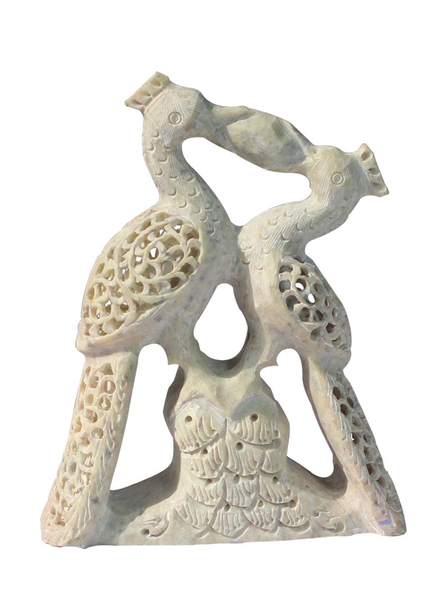 Wholesale Peacock & Peahen Figurine - Buy in Bulk 6” Hand Carved White Stone Peacock & Peahen Figurine/Statue - Unique Open-Work Art - Unique Animal Decor Sculpture