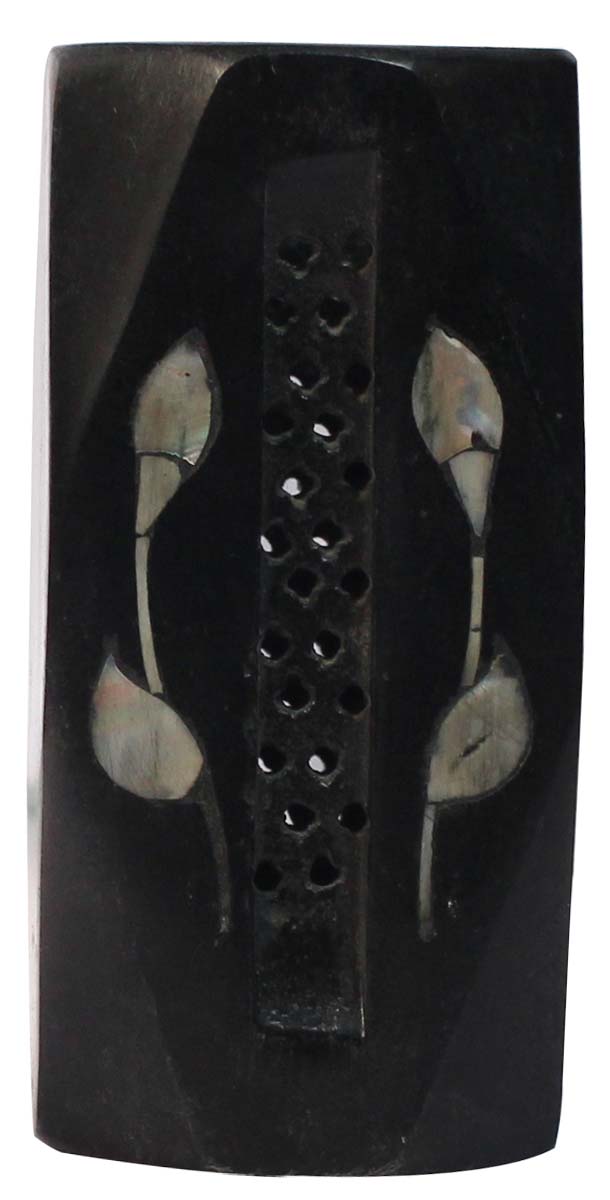 Bulk Wholesale 4” Octagon Shaped Pen Stand / Holder / Organizer in Black-Color – Hand-Carved in Soapstone – Designed with Floral Pattern – Desk Accessories 